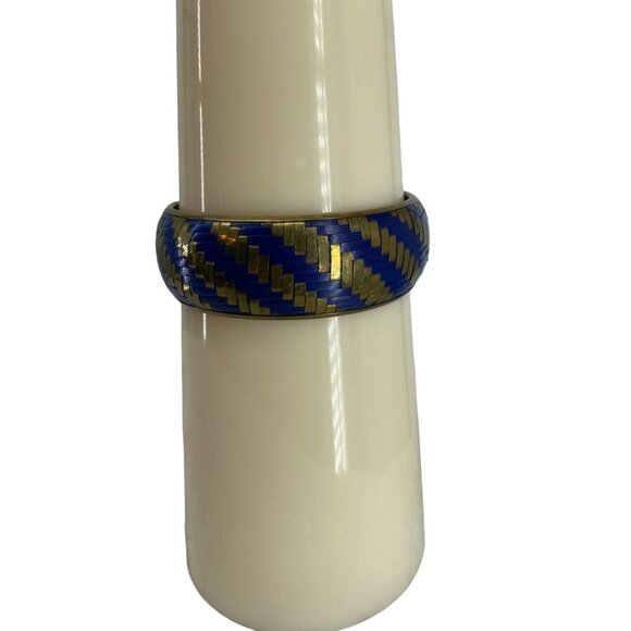 Vintage Gold & Blue Woven Brass Bangle Bracelet - Picture 3 of 3